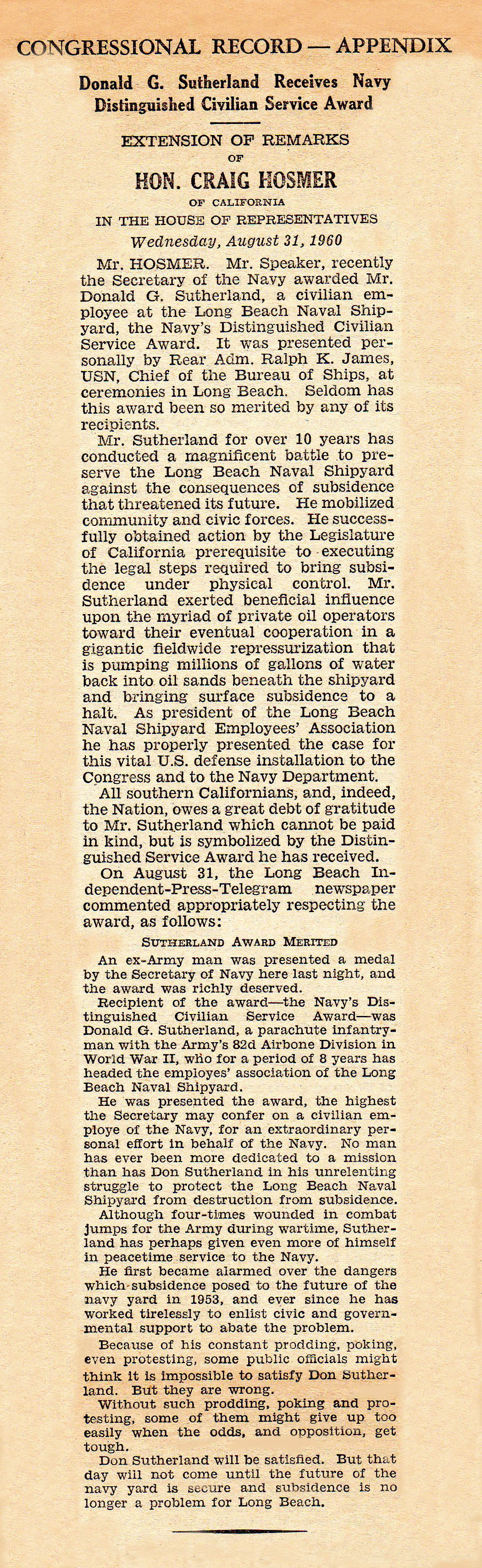 Navy Service Award 1960